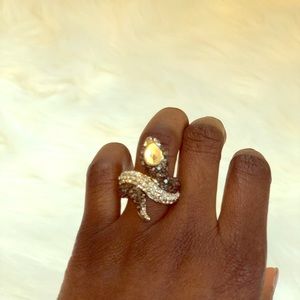 Gray and clear rhinestone snake ring